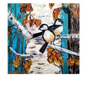 CHICKADEES IN A TREE gallery wrapped canvas